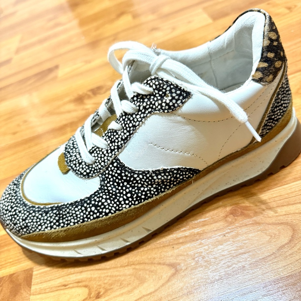 Madewell Leather Suede White Brown & Spotted Sneakers Gorgeous & Sanitized